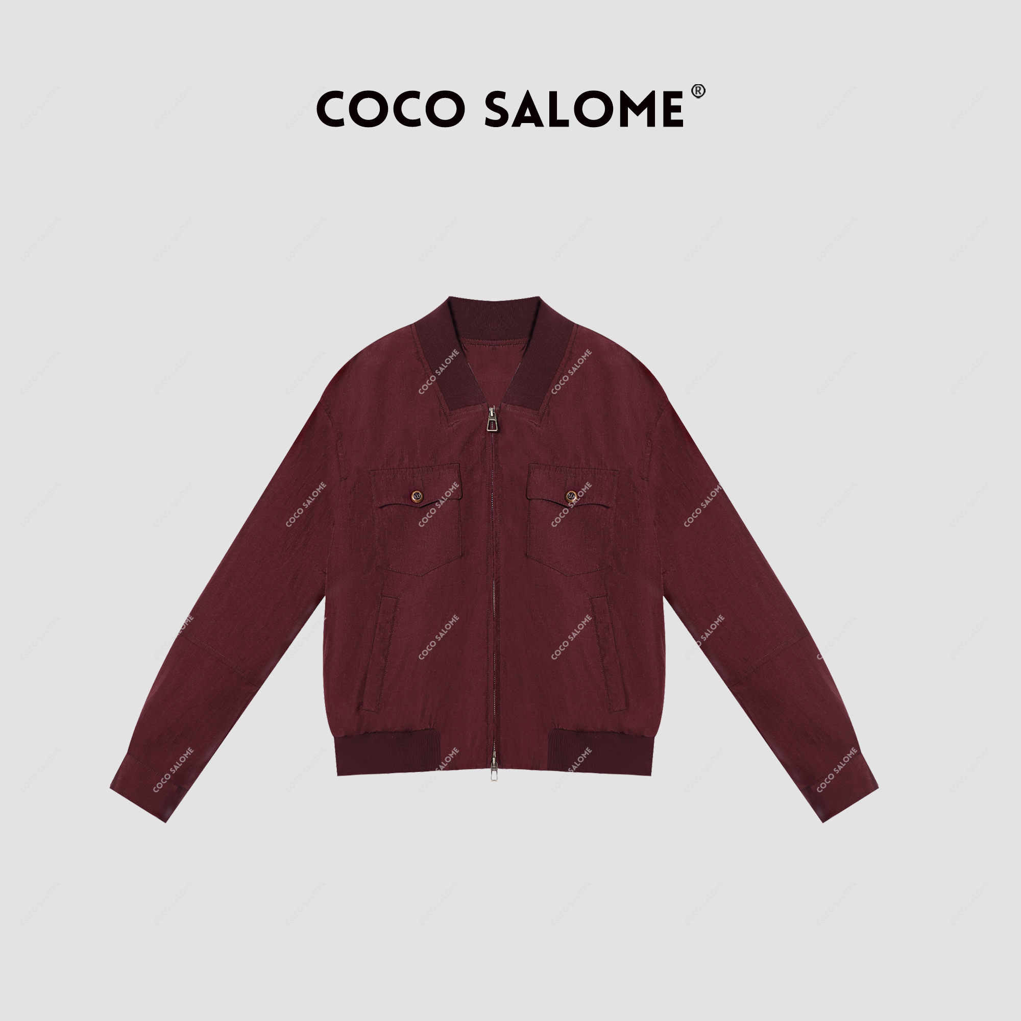 COCO SALOME【红布林】秋冬金属罗纹工艺休闲红色女士外套9577