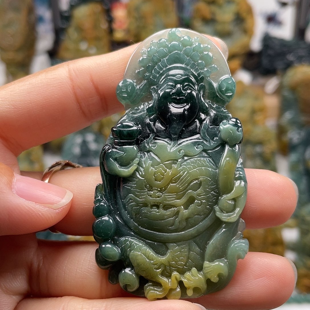 翡翠未镶嵌颈饰天然翡翠a货财神