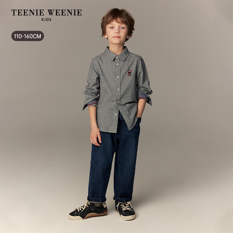 TeenieWeenie Kids小熊童装26年新年格纹长袖翻领衬衫TKYC261101B