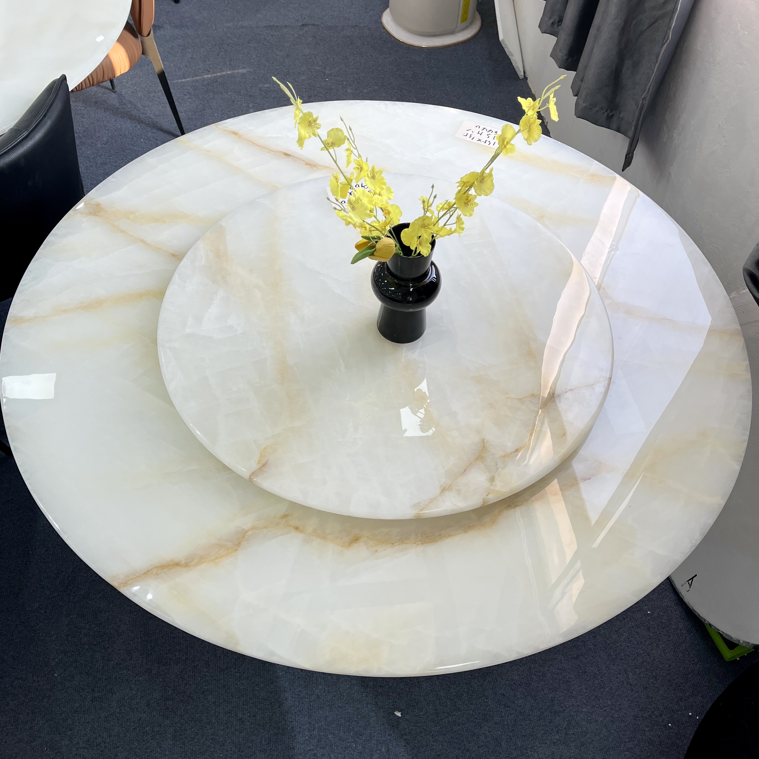 【金丝冰玉】天然奢石餐桌轻奢现代简约高级别墅大平层圆形餐桌