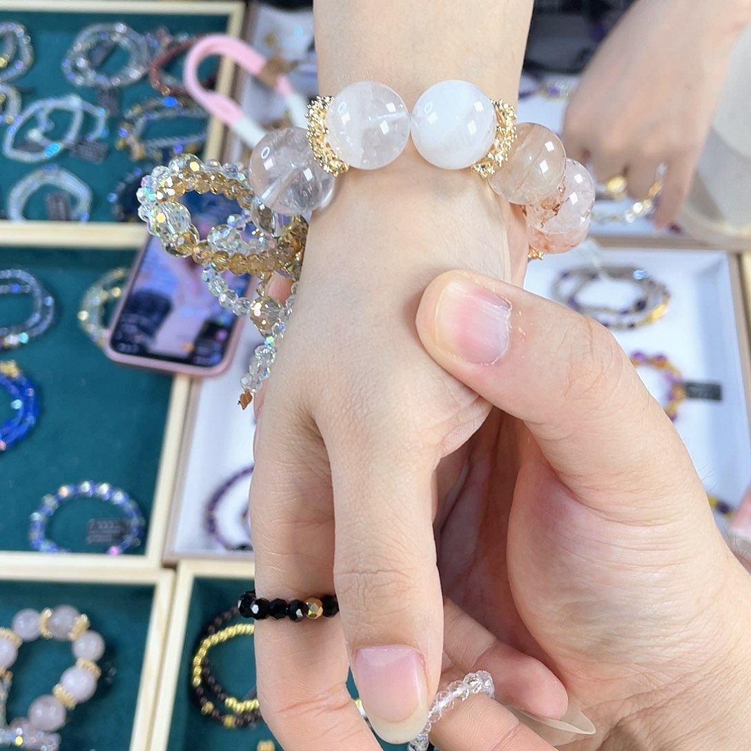 水晶手链银S925镀金镶嵌