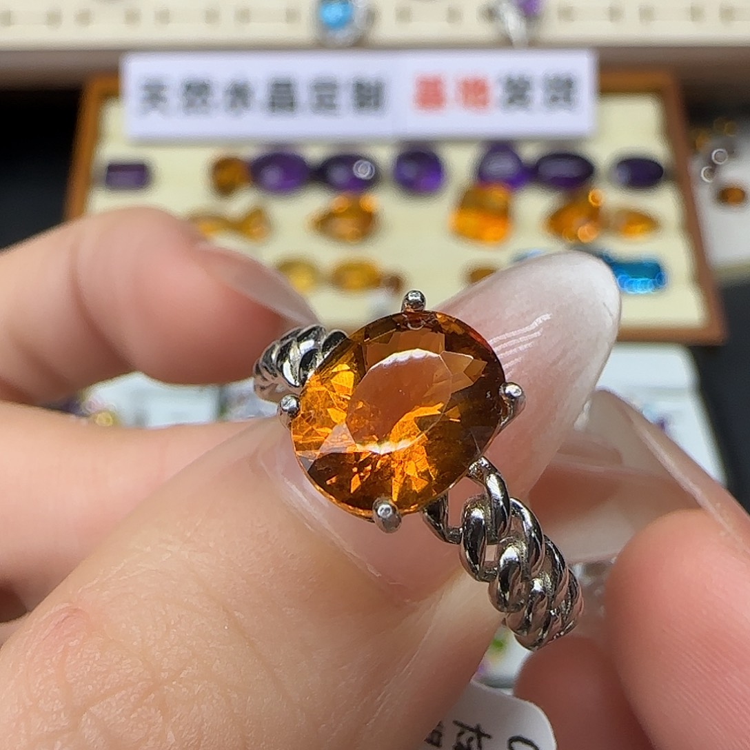 天***选银S925镶嵌珠宝半成品水晶G 巴西黄水晶 金红料
