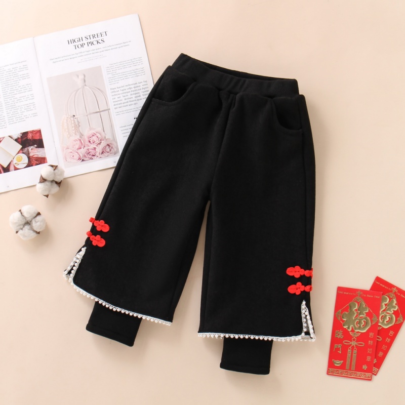 女童冬季加绒裤子2025新款女宝宝中国风拜年服休闲加厚新中式潮款