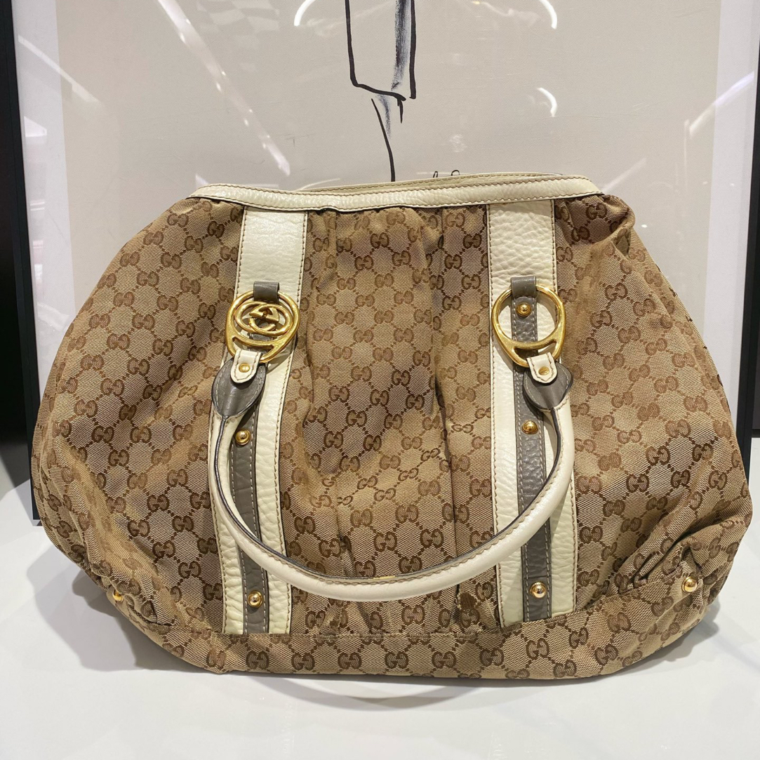 95新 GUCCI/古驰 Gucci古驰GG Supreme帆布拼接托特包（15842）