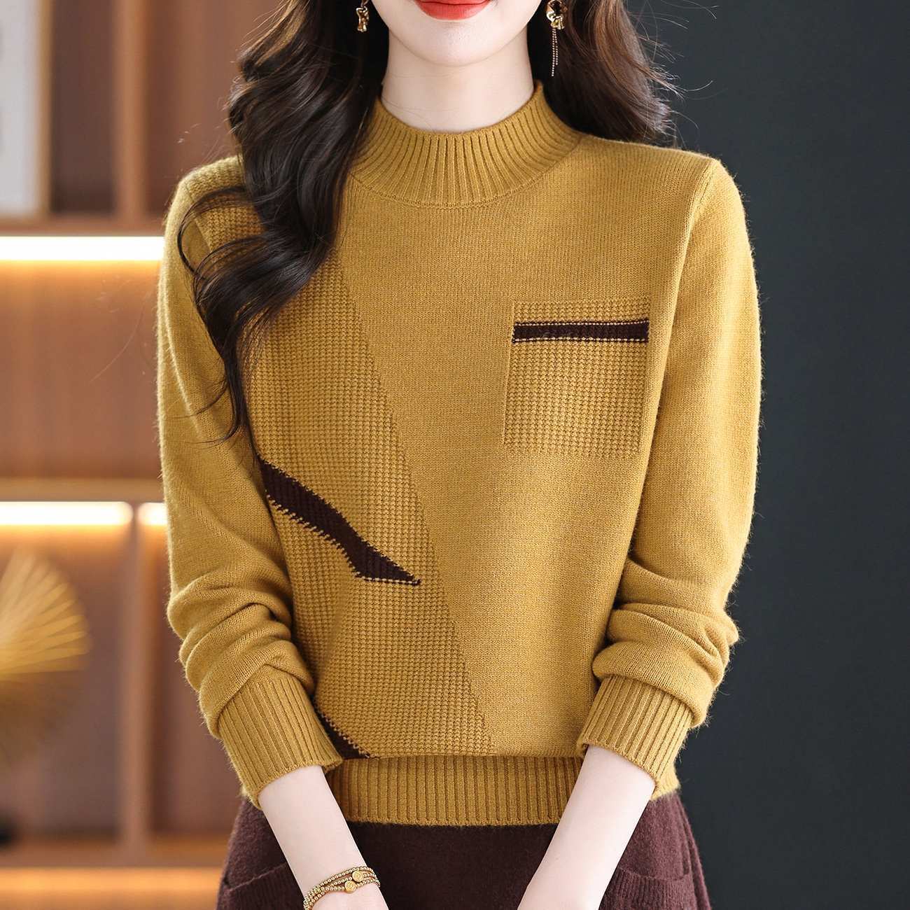 【羊毛衫】2025冬季新款宽松保暖厚针织衫时尚半高领百搭洋气打底衫