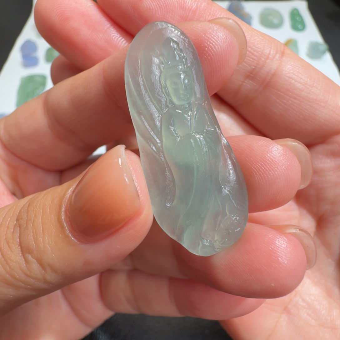 定制翡翠未镶嵌冰晴绿观音