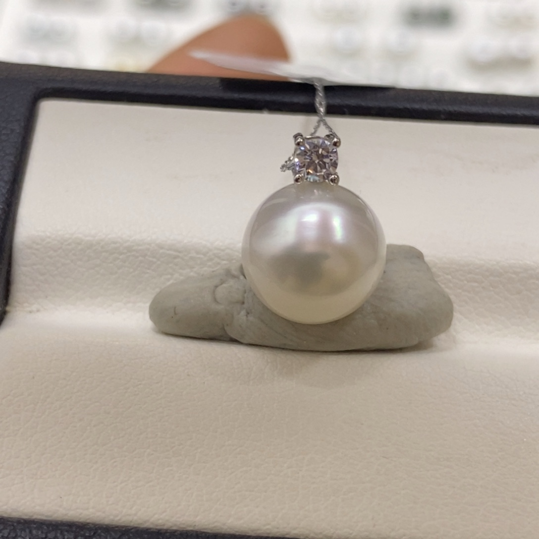 颈饰银S925镶嵌海水珍珠澳白吊坠特价10-11m m
