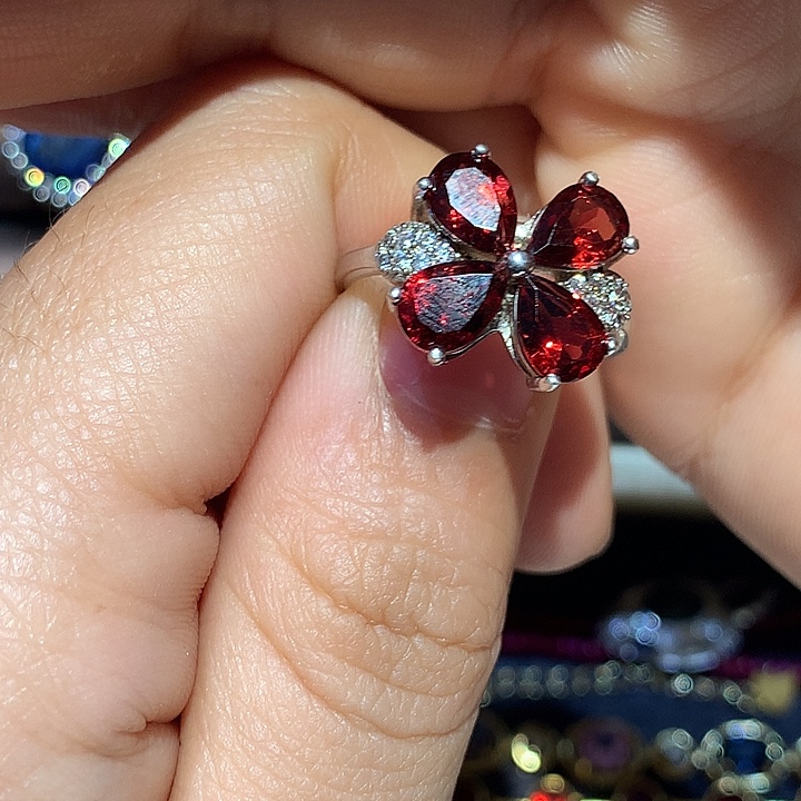 石榴石银S925镶嵌戒指