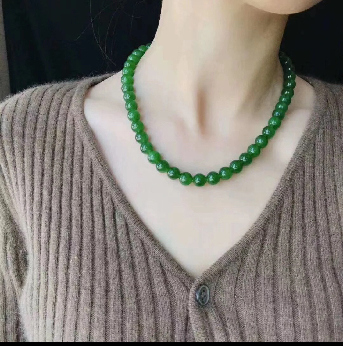 新疆满绿妈妈链项链菠菜绿气质百搭圆珠妈妈链