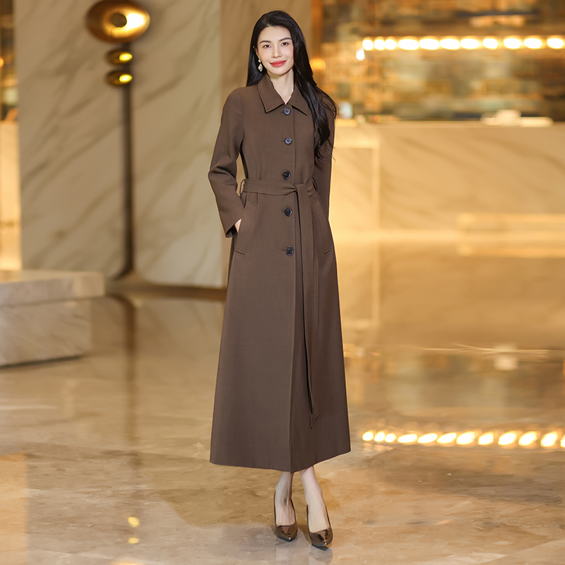 春秋新款时尚长款风衣气质收腰高级感气质过膝女装长外套轻奢修身