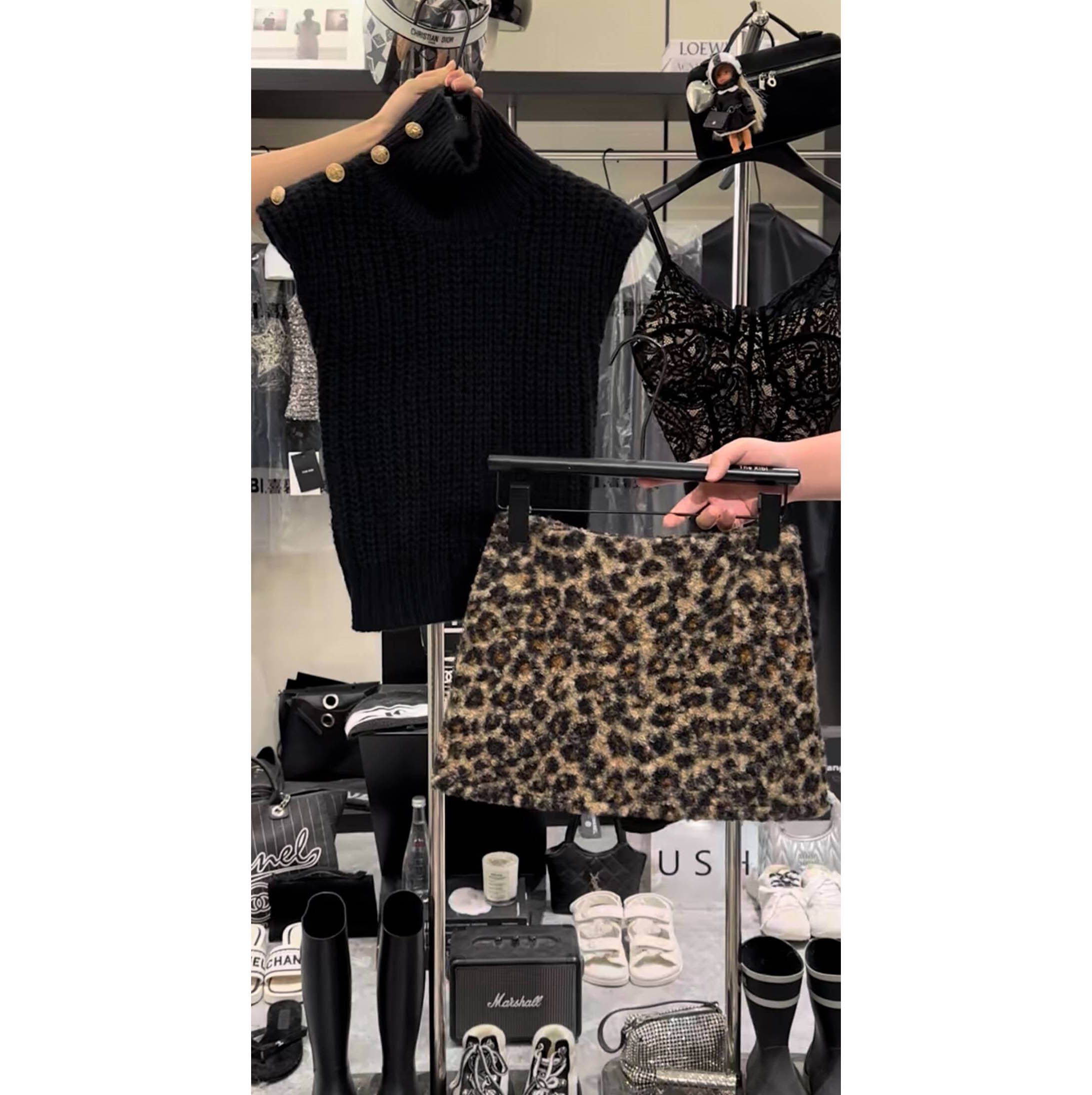 【复古气质豹纹毛毛半身裙】辣妹毛绒圈圈高腰显瘦a字包臀短裙