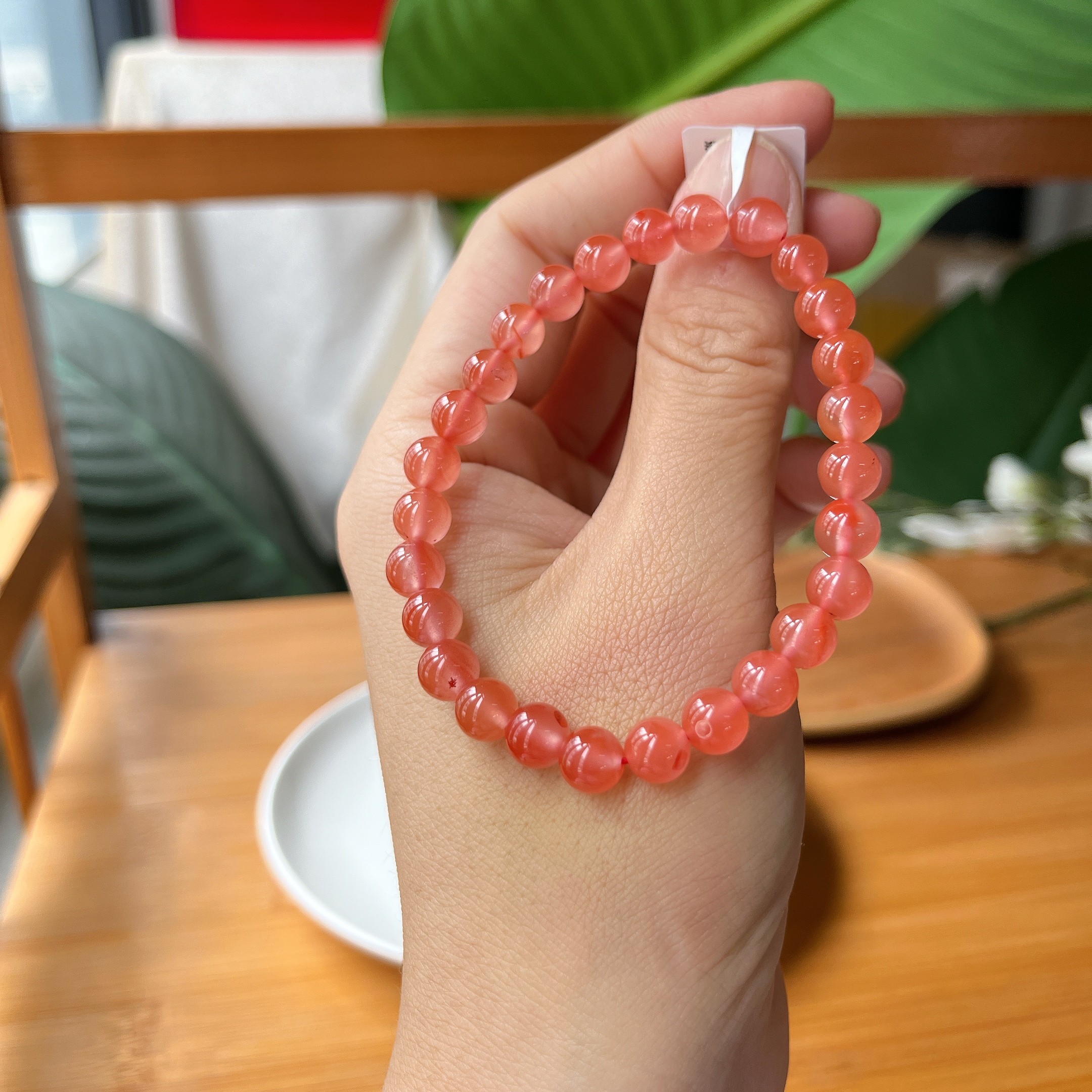 【郭老师】约6-7mm保山冰红南红玛瑙圆珠单圈手串