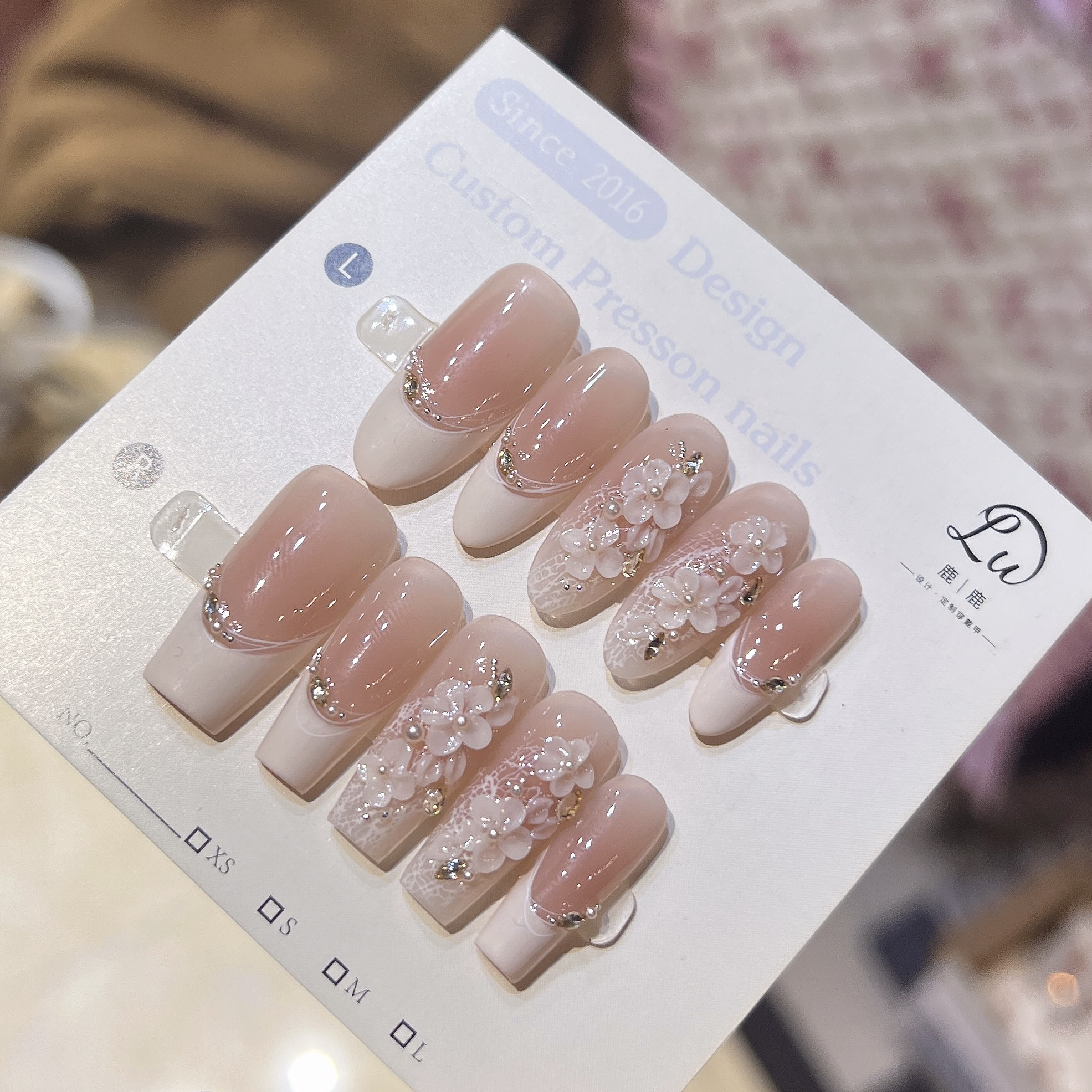 【芭蕾花-纯手工雕花】鹿鹿家-纯手工穿戴甲手工雕花蕾丝法式X