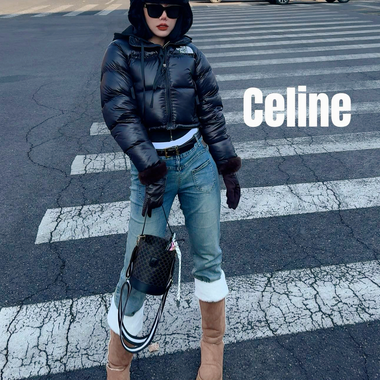 修复品619521/ Celine /思琳黑花发财桶包