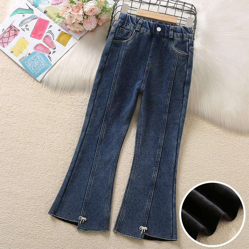 女童加绒牛仔裤冬款2025新款洋气女大童加厚喇叭裤儿童装秋冬长裤
