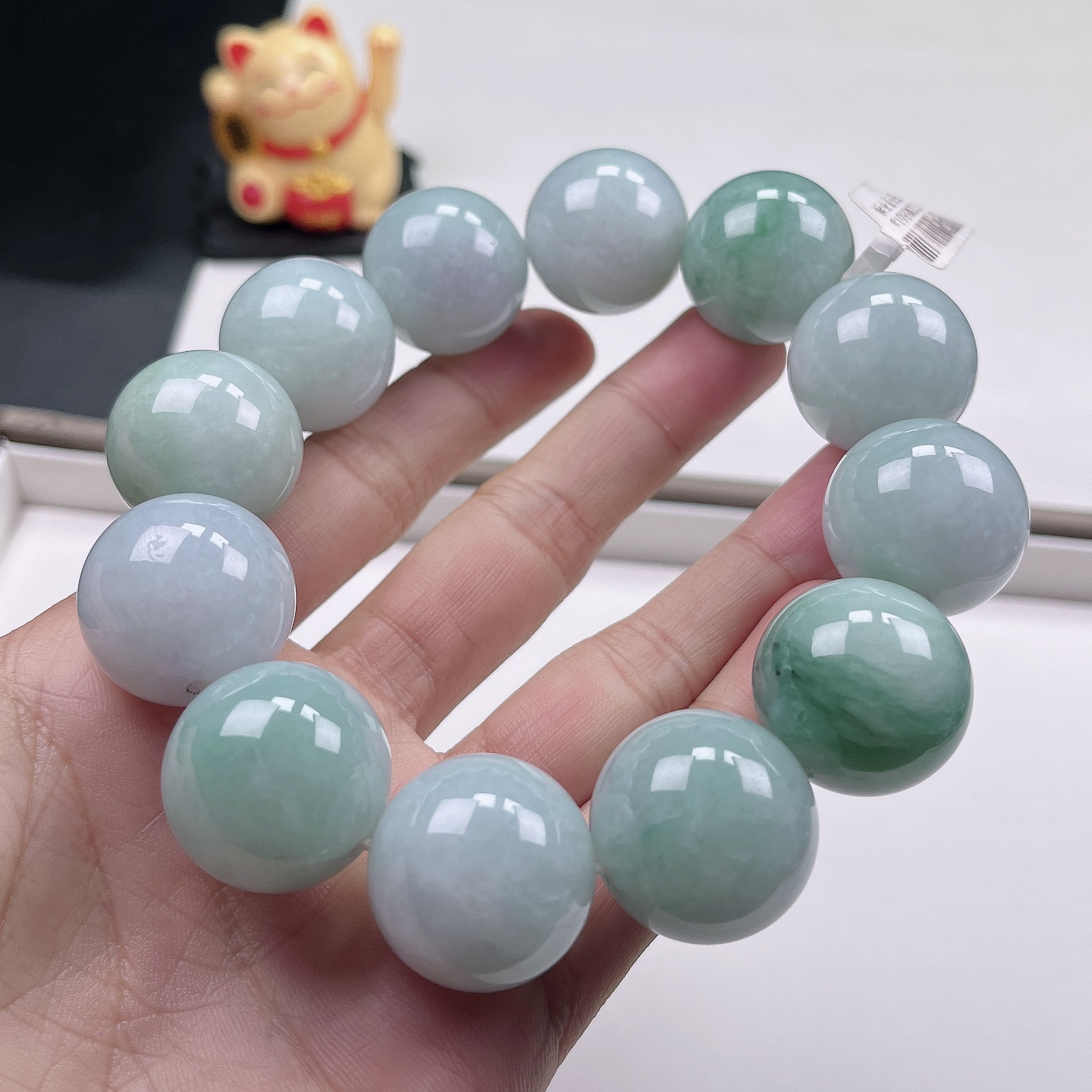 天然缅甸翡翠a货大卡圆珠手串卡22男士佛珠飘花手把件手持兰花