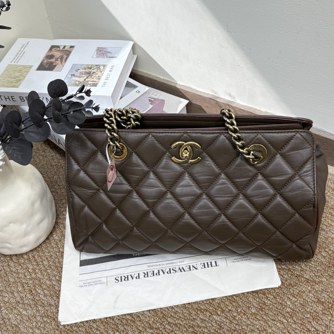 95新 Chanel/香奈儿 复古金扣托特单肩包