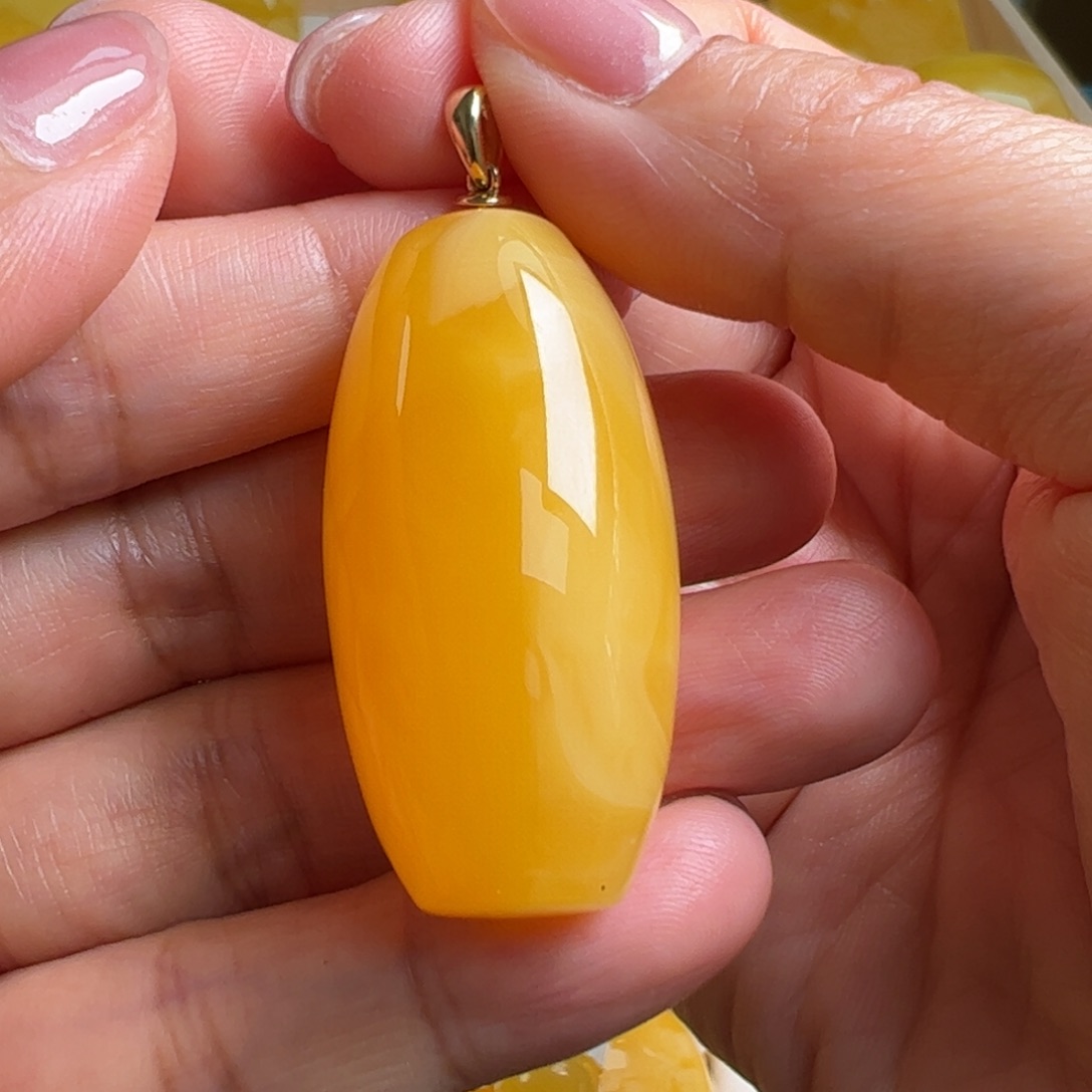 蜜蜡吊坠(不含链)18K金镶嵌无优化