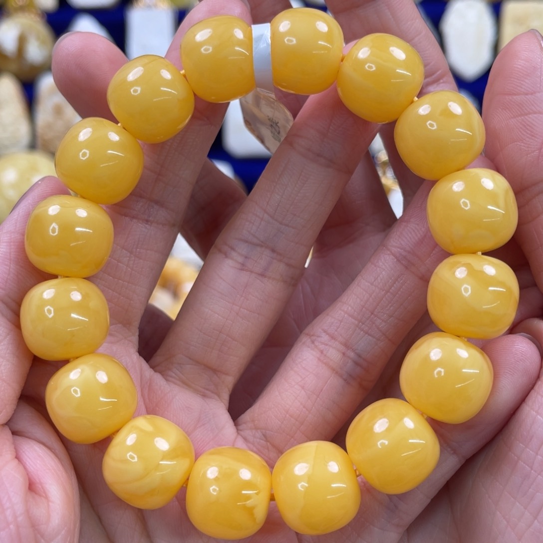 蜜蜡裸石未镶嵌琥珀蜜蜡手串卡14mm