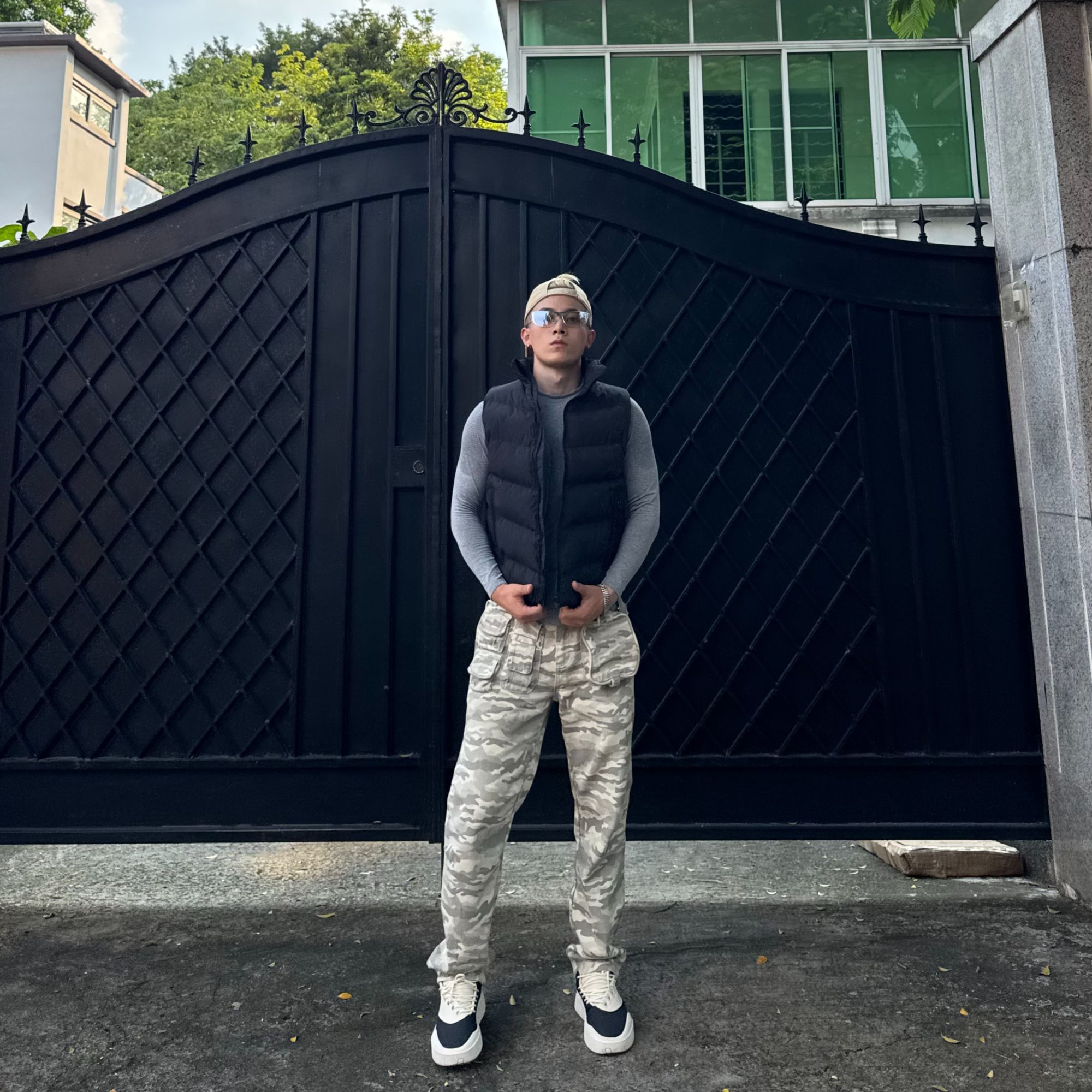 洪合万道P44军裤 水洗棉做旧 多口袋可拆卸 白迷彩工装裤休闲裤男