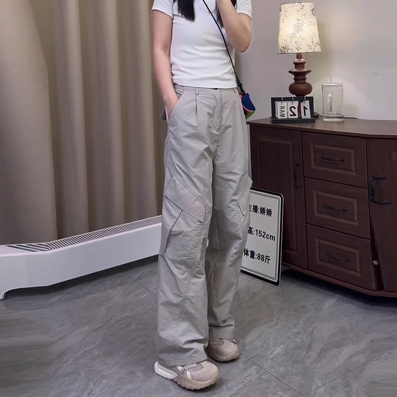美式复古速干工装裤女2025夏季薄款透气高腰宽松显瘦阔腿休闲裤子