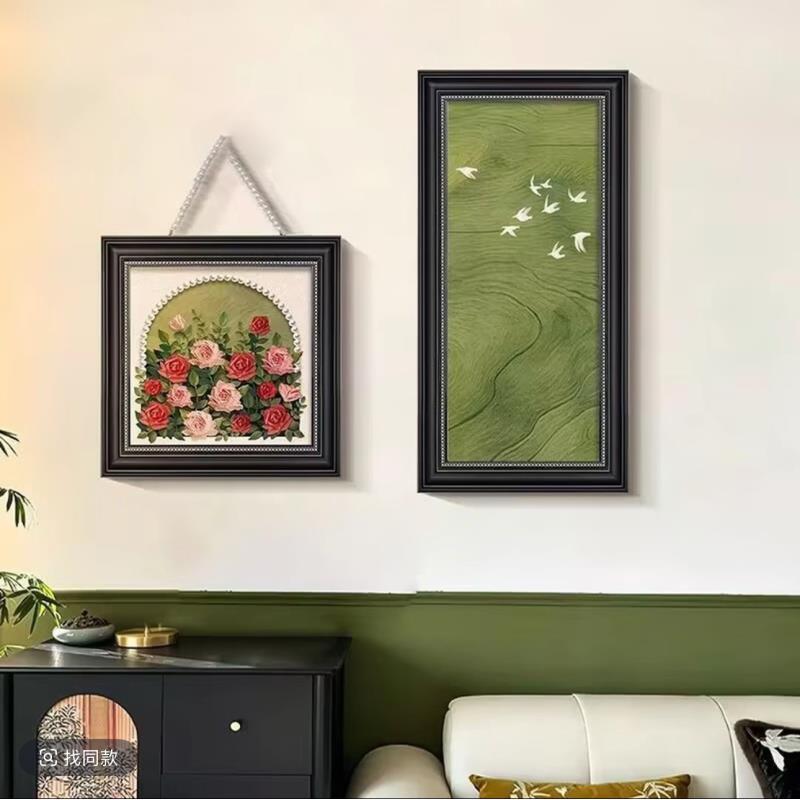 法式复古客厅床头装饰画玫瑰花卉壁画奶油古风沙发挂画背景墙F01