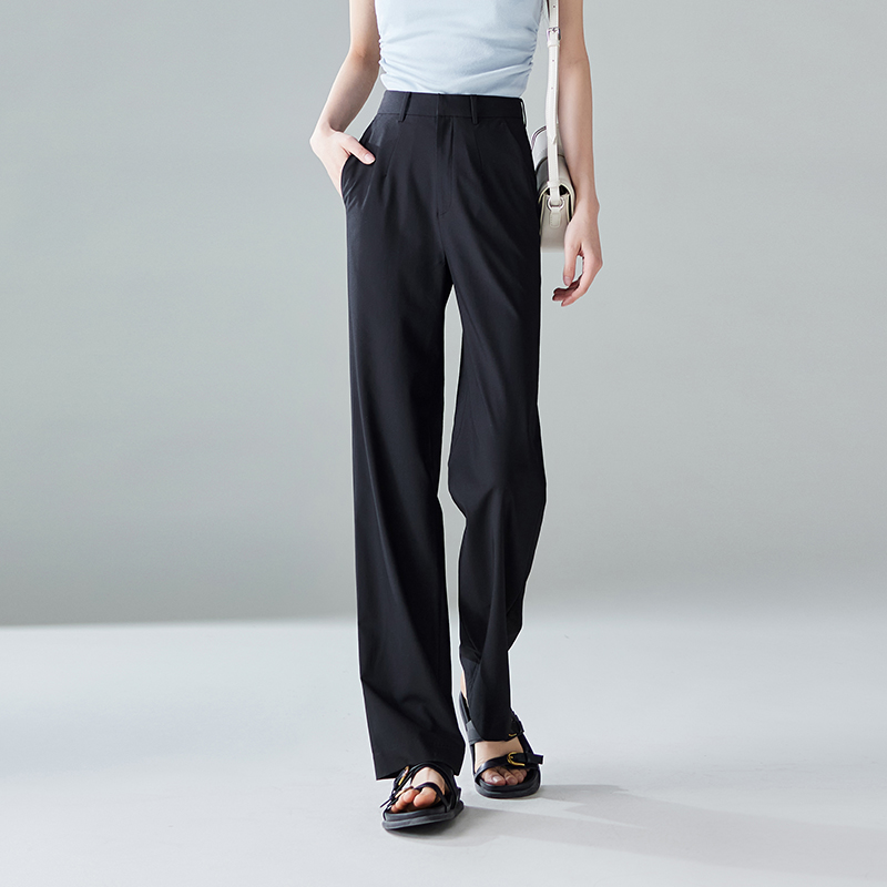 索菲丝尔夏季休闲直筒裤2025宽松显瘦通勤黑色女西装裤511212