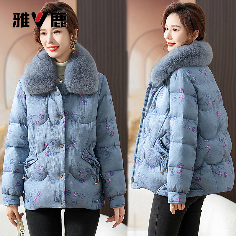 雅鹿中老年女装妈妈冬季时尚真绒服外套上衣显瘦减龄洋气大毛领真