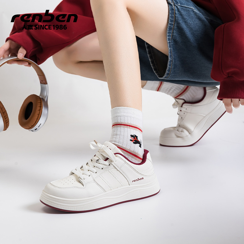 人本官方旗舰店2025爆款女款休闲板鞋厚底低帮鞋运动百搭韩版女鞋