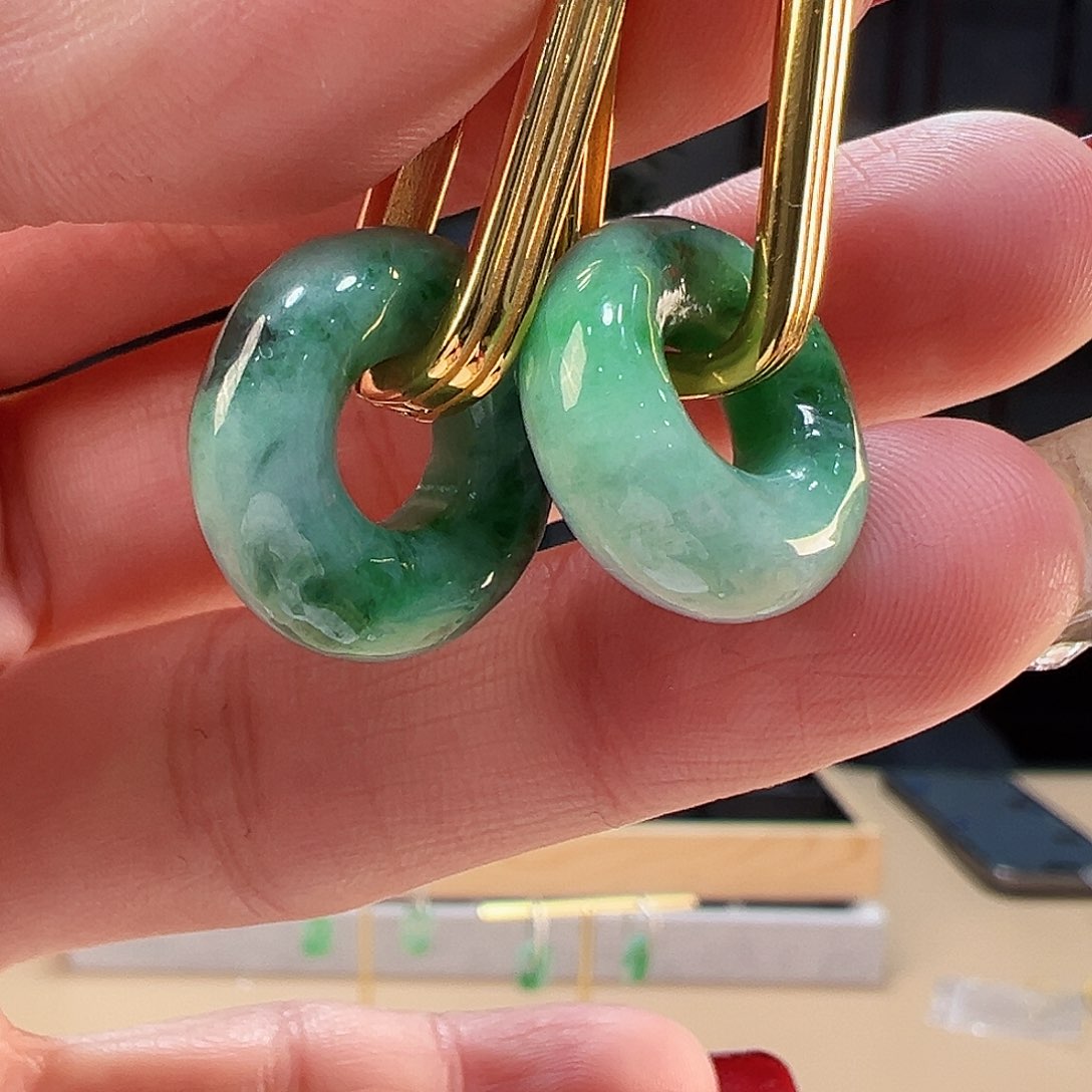 翡翠耳饰银S925镶嵌耳环