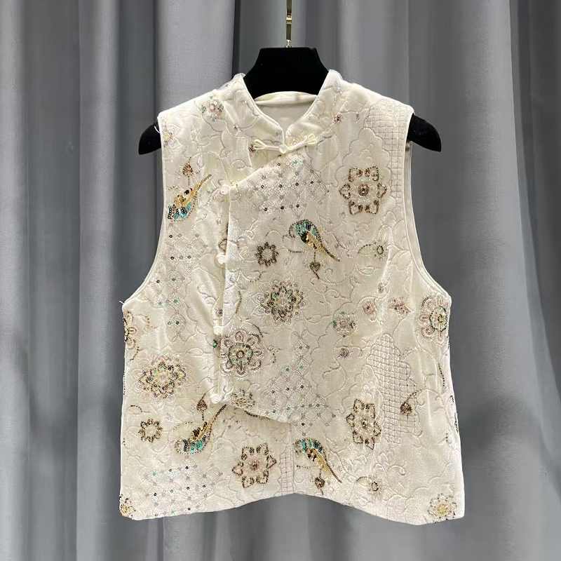 【喜上枝头】马甲复古唐装中国风无袖提花上衣碎花