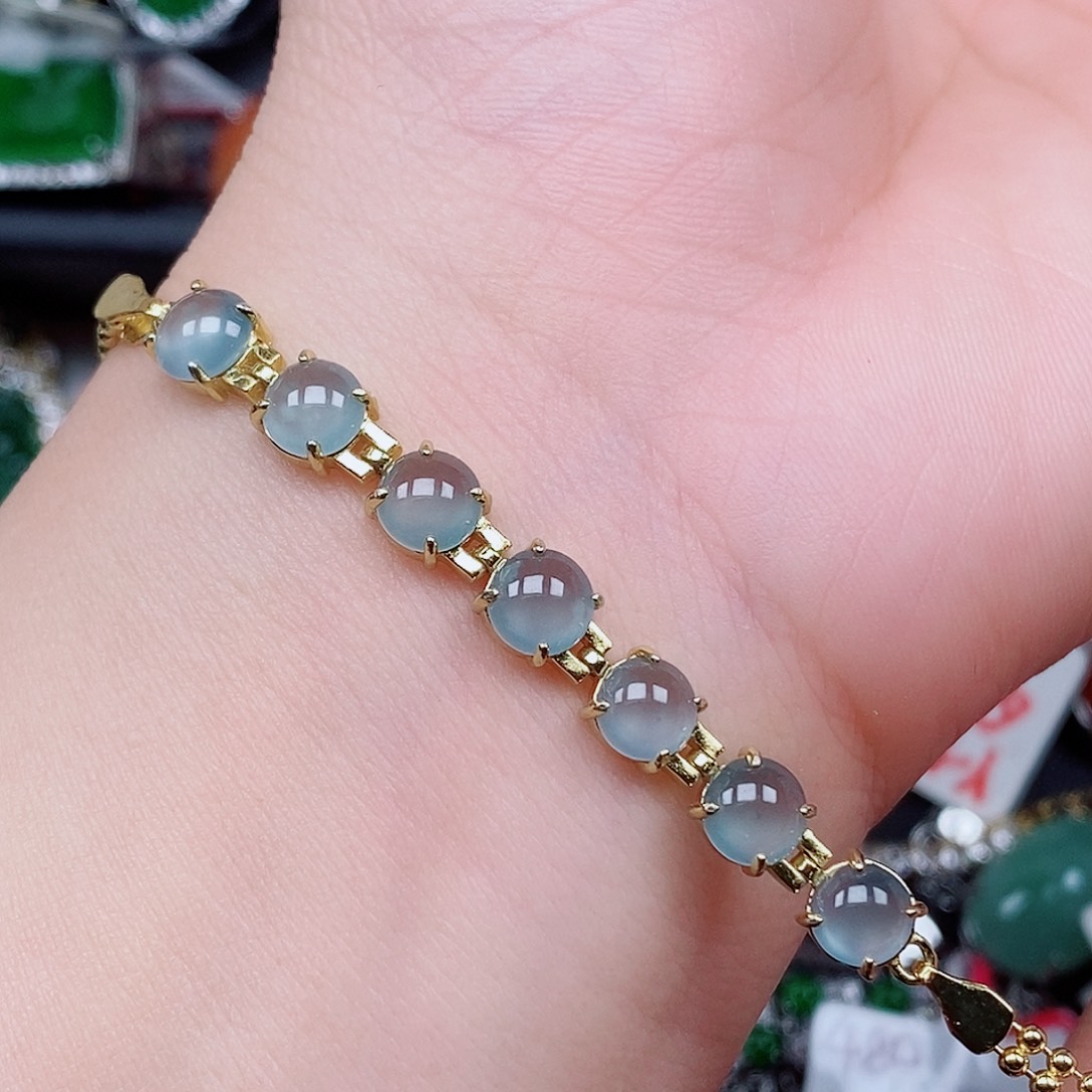 翡翠戒指银S925镶嵌手链