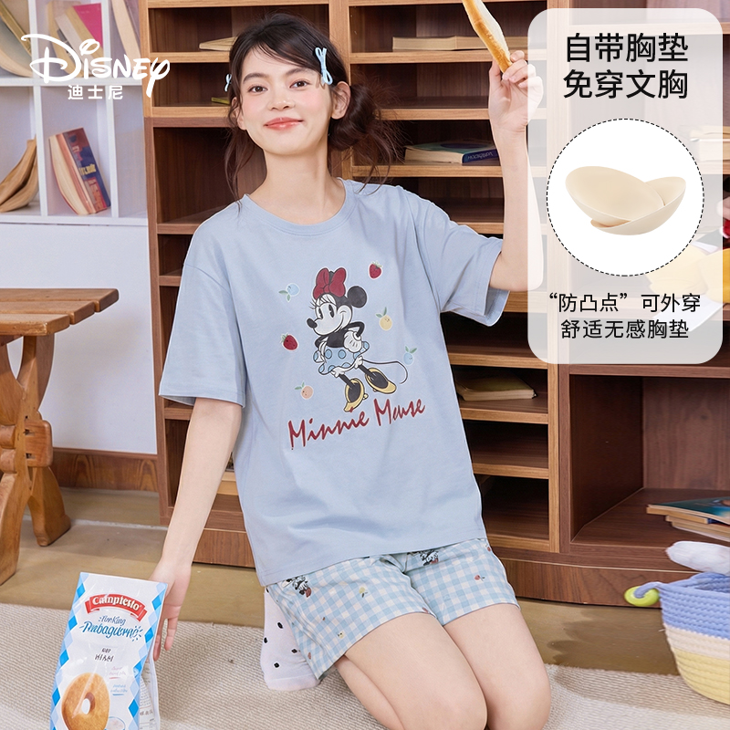 Disney/迪士尼夏季新款短袖短裤带胸垫卡通动漫大码家居服0395