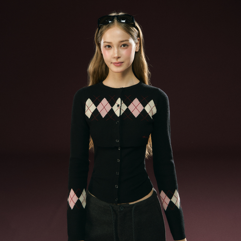 Ariseism  美式复古设计感针织衫女两件套秋季新款圆领修身上衣