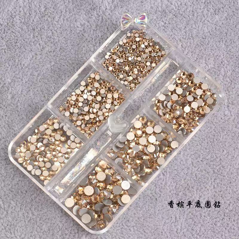 美甲钻白色香槟色银底平底钻大小8个尺寸3#4#5#6#8#10#12#16#分装