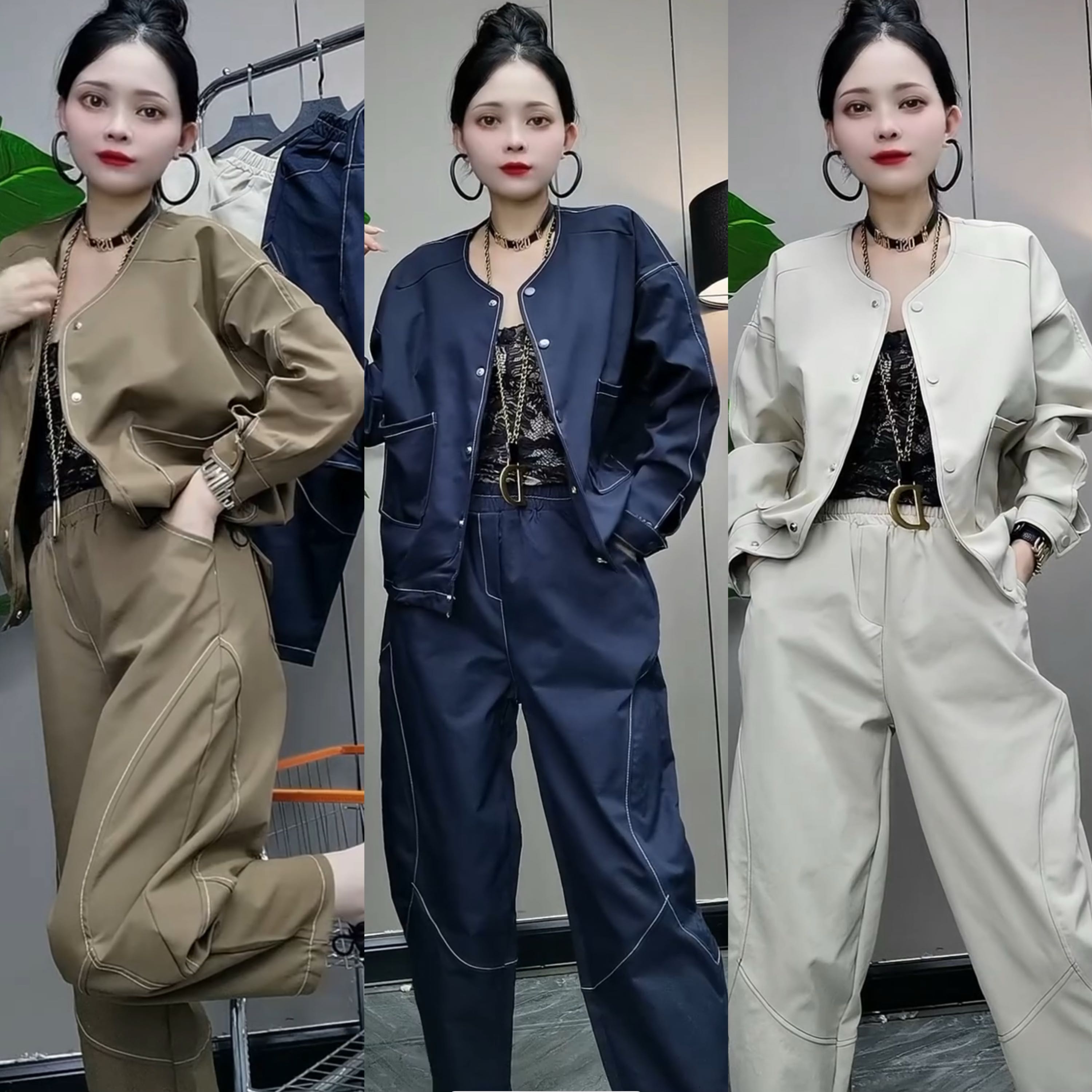 636#xY时尚套装女2025秋季洋气休闲韩版长袖开衫外套哈伦裤两件套