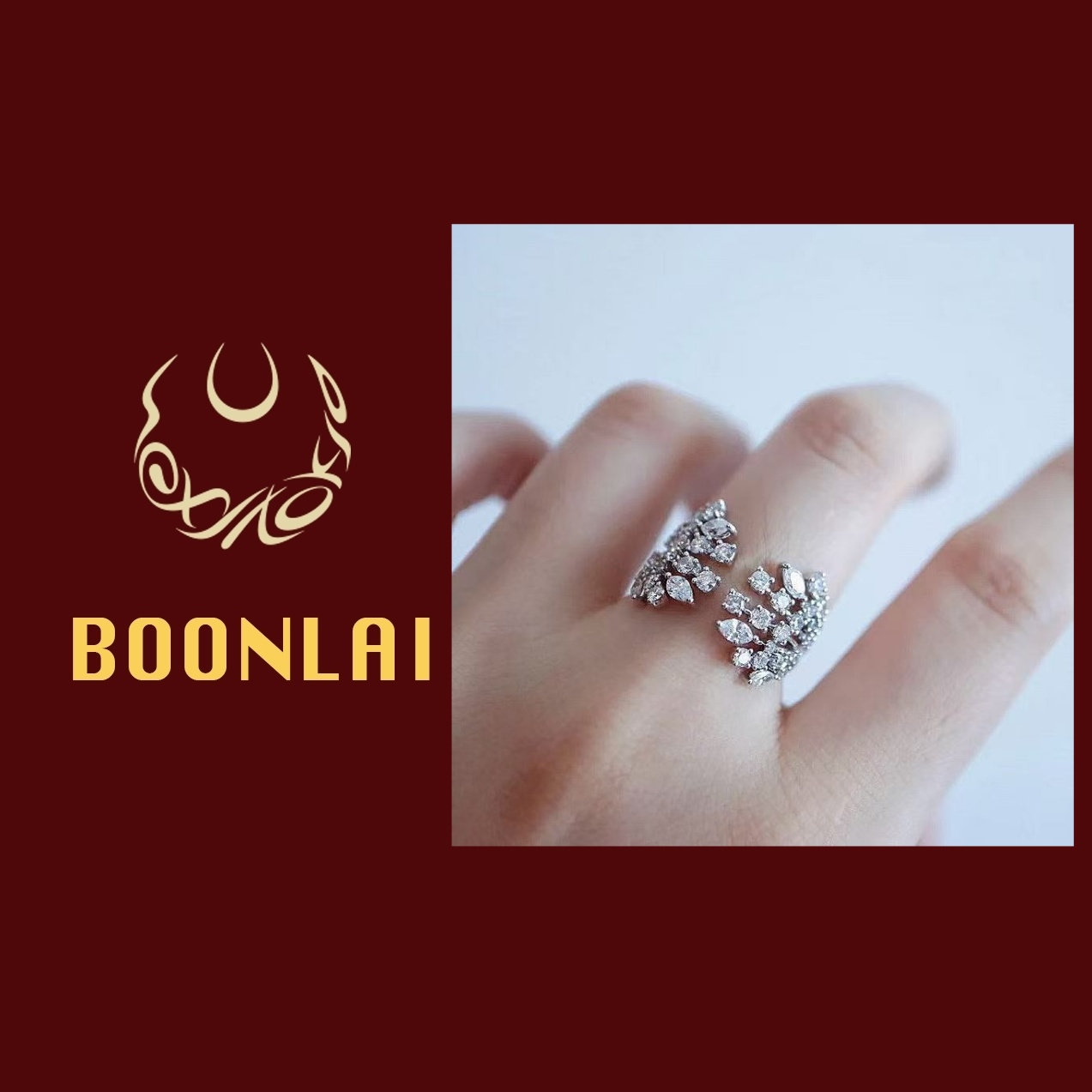 铜合金锆石戒指 Boonali桂冠锆石镶钻高级开口戒指1438