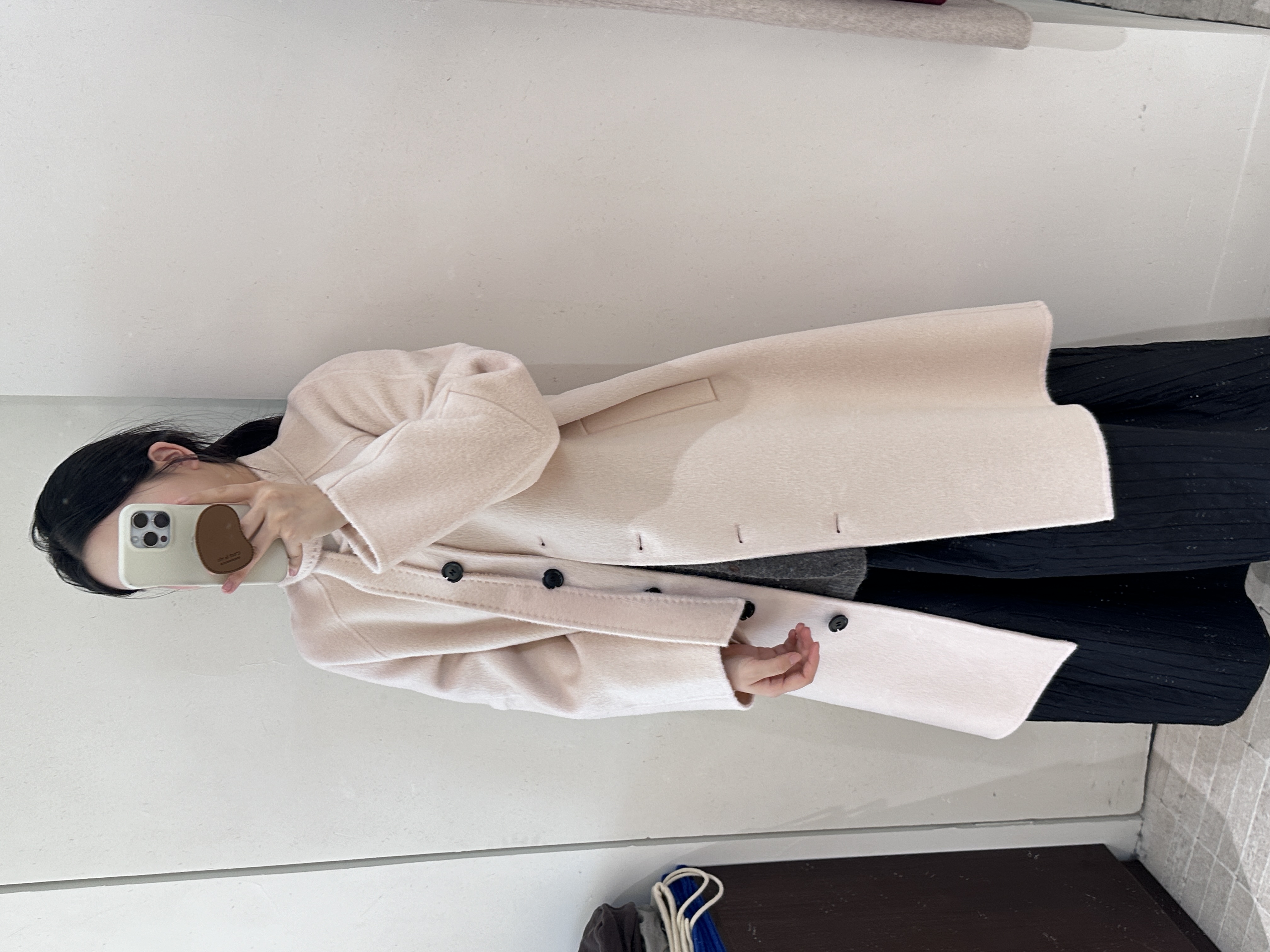 毛呢外套翻领POLO领直下摆气质呢大衣少女风长袖