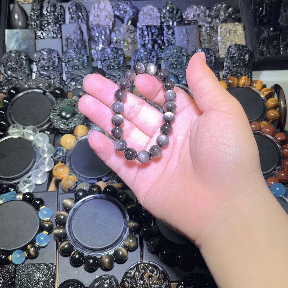 黑曜岩未镶嵌手串魅银曜石10m手串