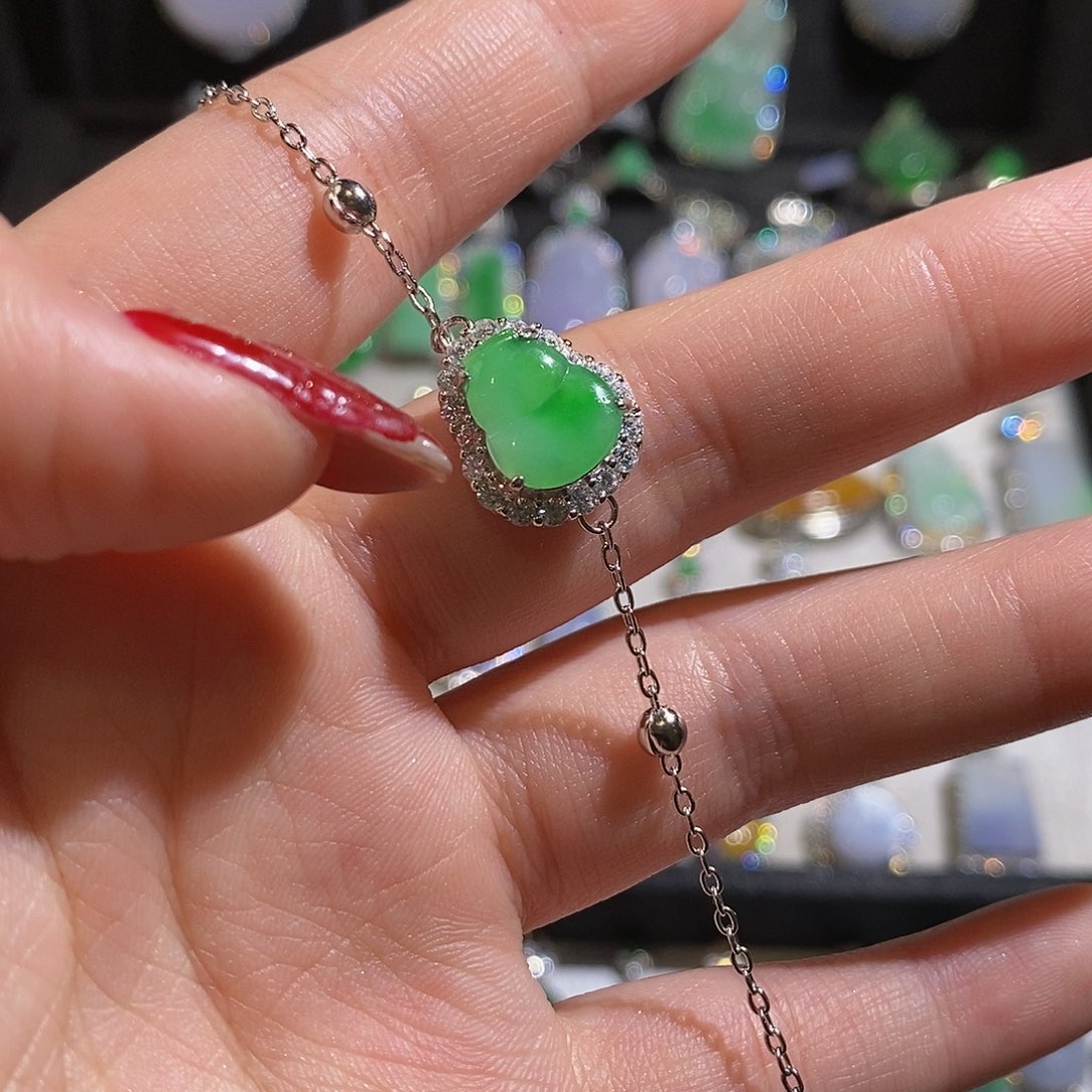 翡翠手链银S925镶嵌好****妹天然翡翠