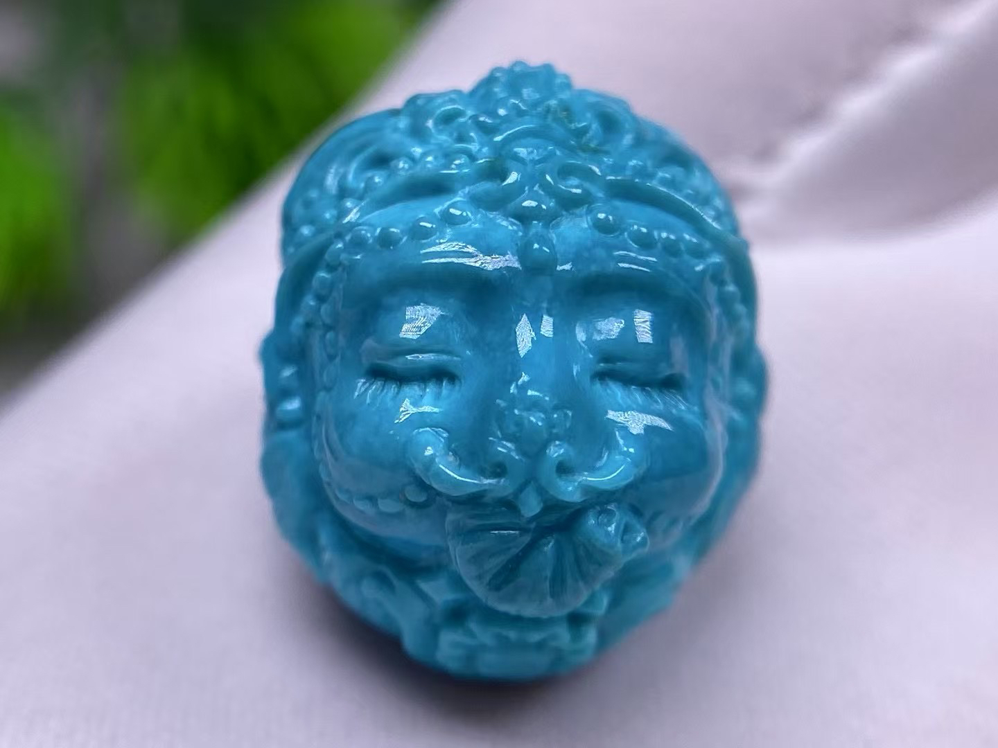 泰鑫绿松石高瓷蓝玉华聊精品雕刻象神配饰吊坠手串15×14×13mm