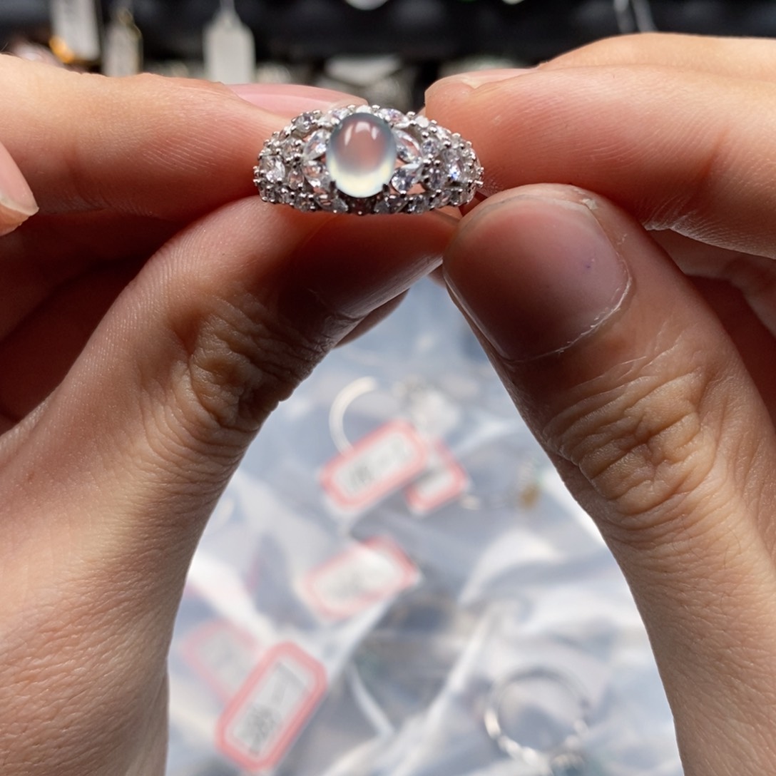 翡翠戒指银S925镶嵌7****3天然缅甸翡翠a货