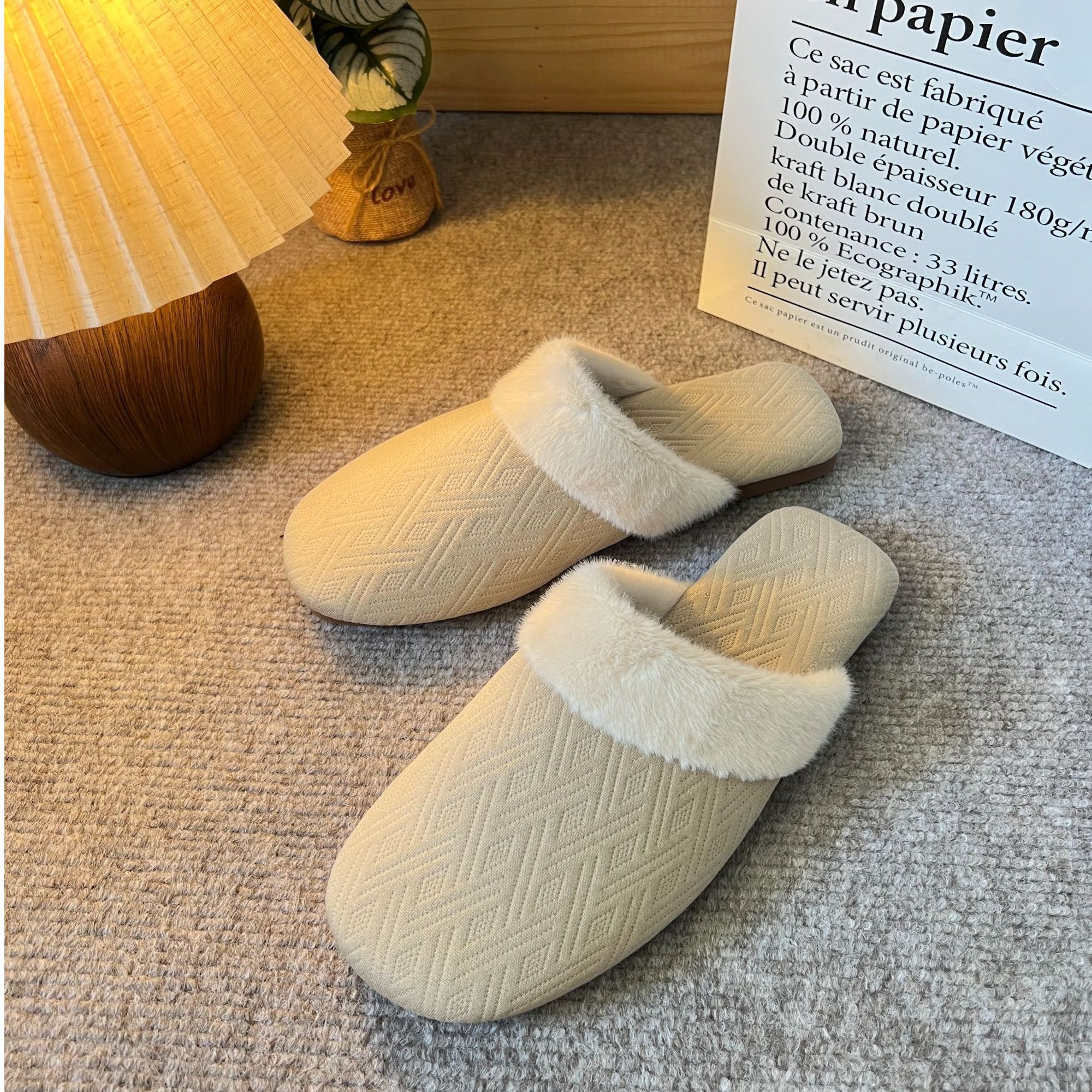 小香风针织居家棉拖鞋包头ins风法式冬天厚款保暖防滑外穿617A-3