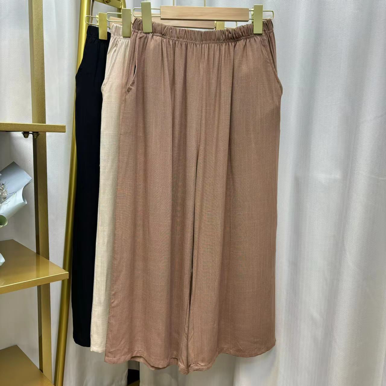 夏季轻薄宽松高腰九分直筒阔腿裤女显瘦百搭休闲裤棉麻