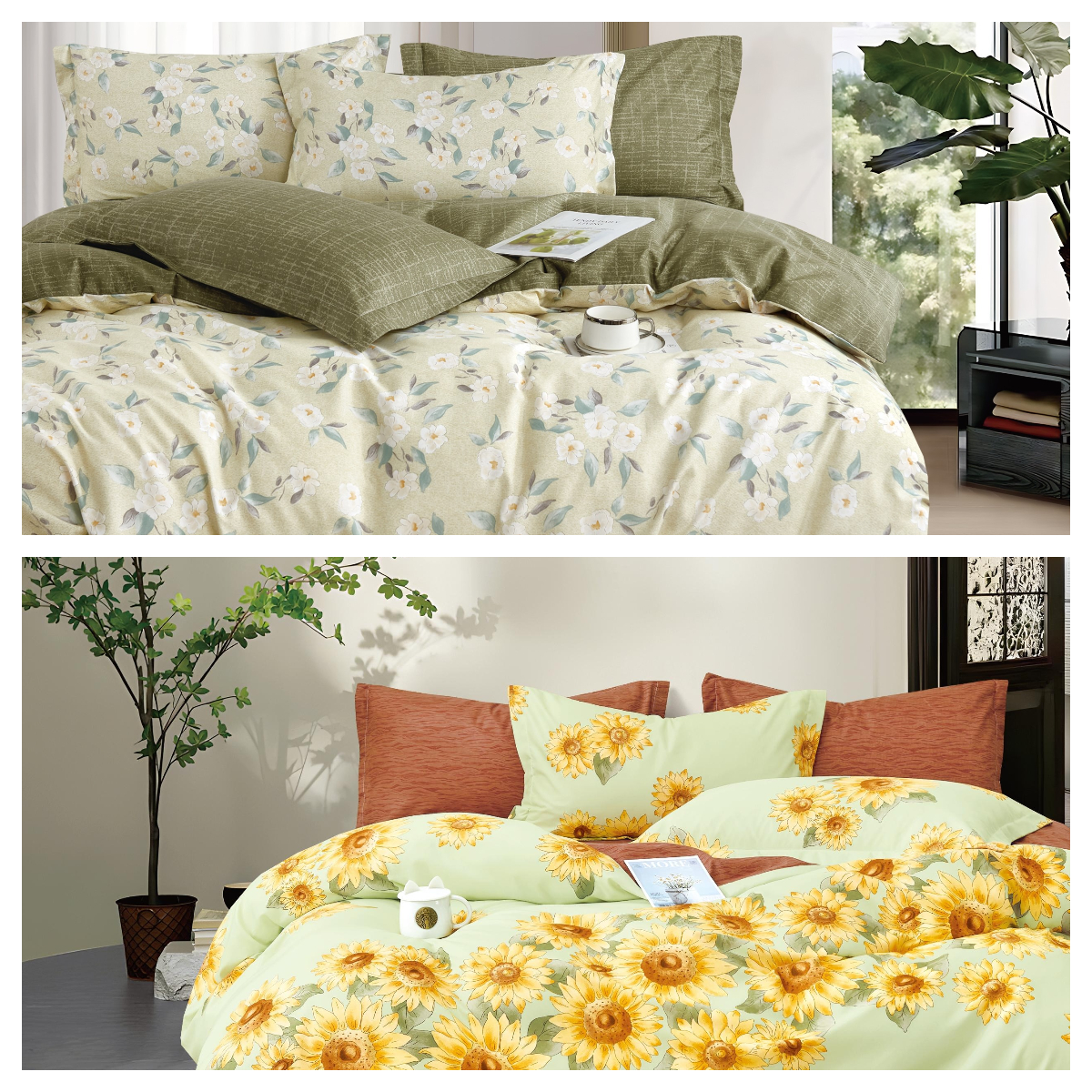 被套【买一送一】茉莉花开+向阳花开高支高密水洗斜纹棉被罩