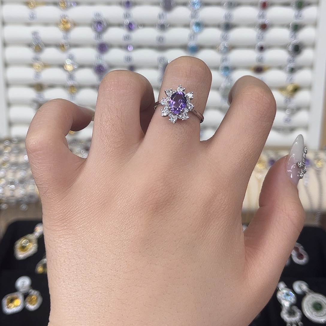 戒指银S925镶嵌紫晶