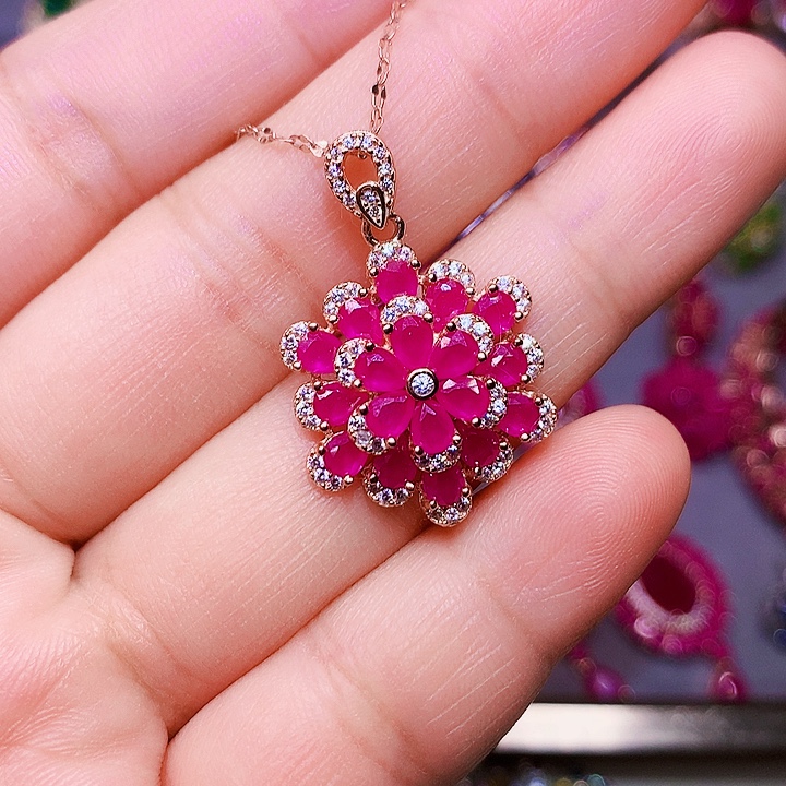 红宝石颈饰银S925镶嵌