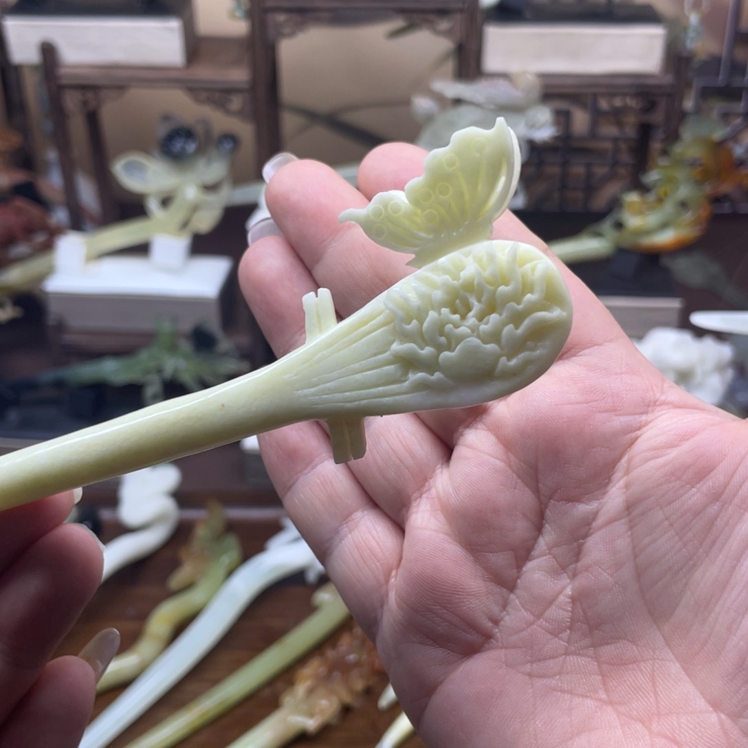 岫玉发饰未镶嵌琵琶发簪