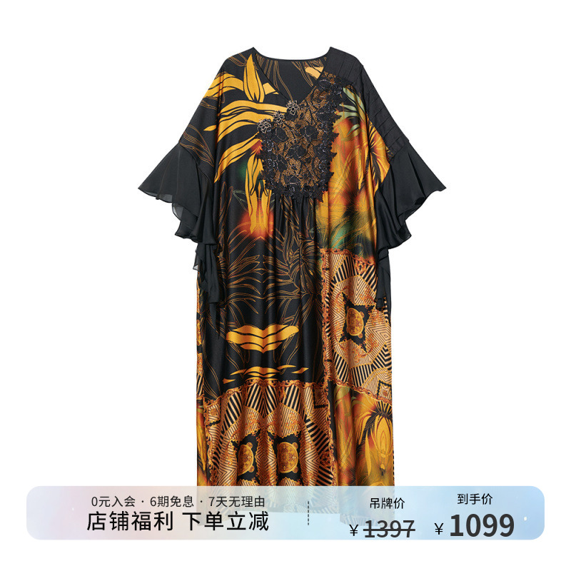 吉丘古儿原创设计连衣裙夏季新款长裙蕾丝设计女装G222Y058