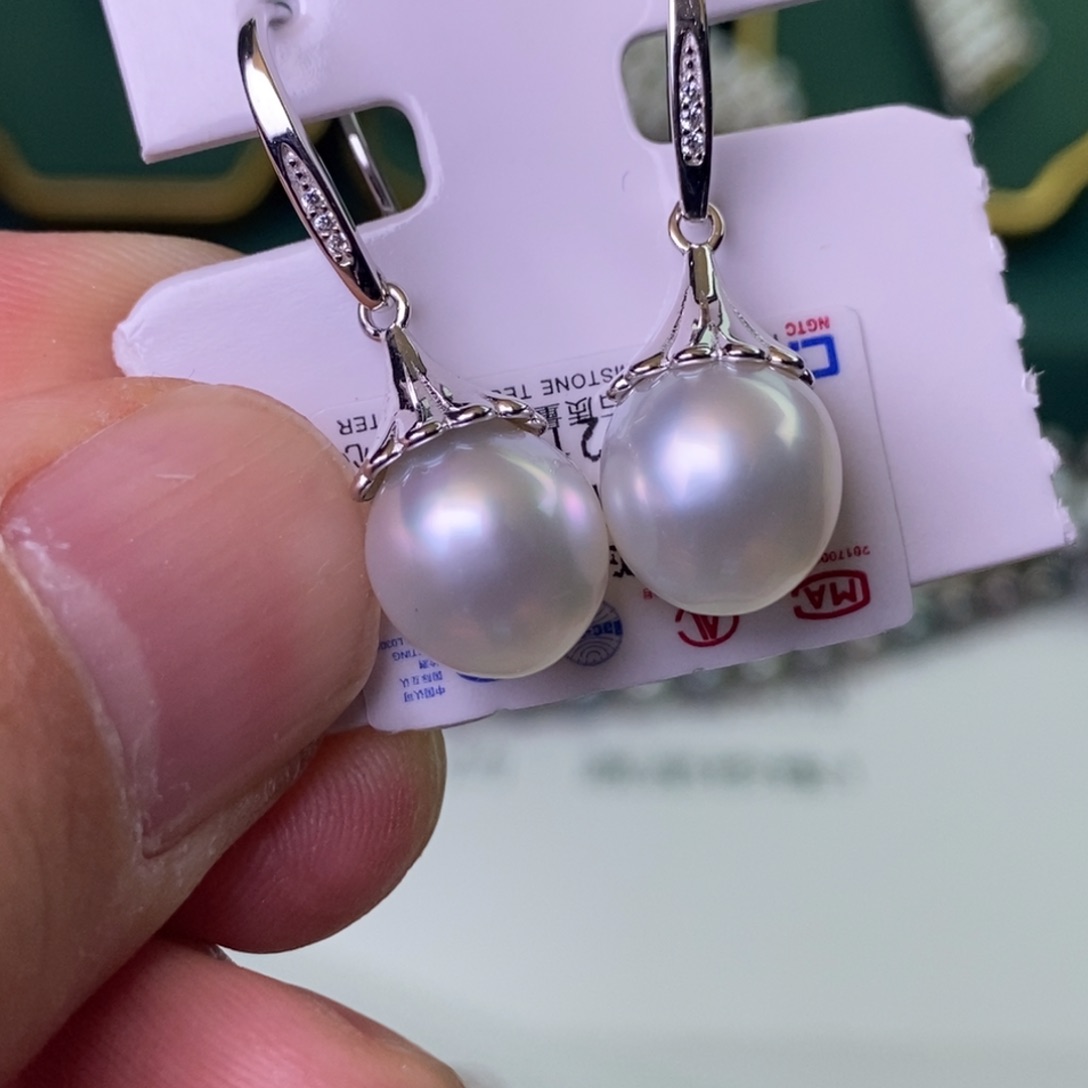 海水珍珠耳饰银S925镶嵌